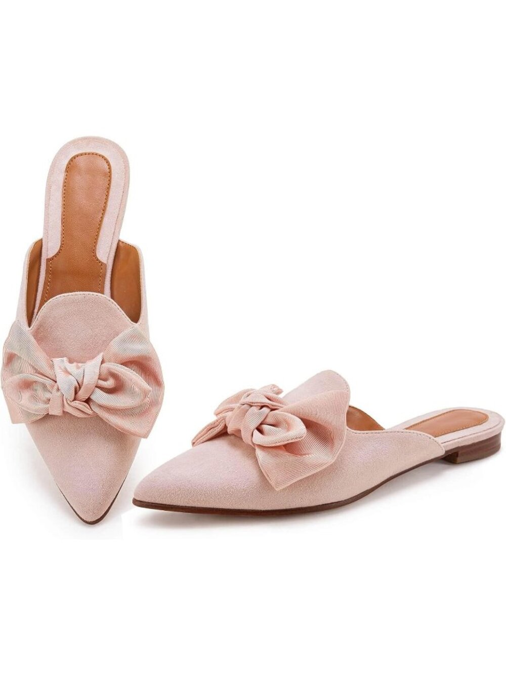 Women's Pink Suede Easy Slip On Closed Pointed Toe Loafers Flats Mules & Clogs - Picture 1 of 5